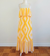 Medium LEMLEM Biruhi Vibrant Yellow & White Geometric Woven Long Maxi Tier Dress