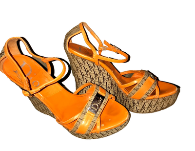 Dior Orange Leather and Canvas Diorissimo Wedge Sandals Size 38 | eBay