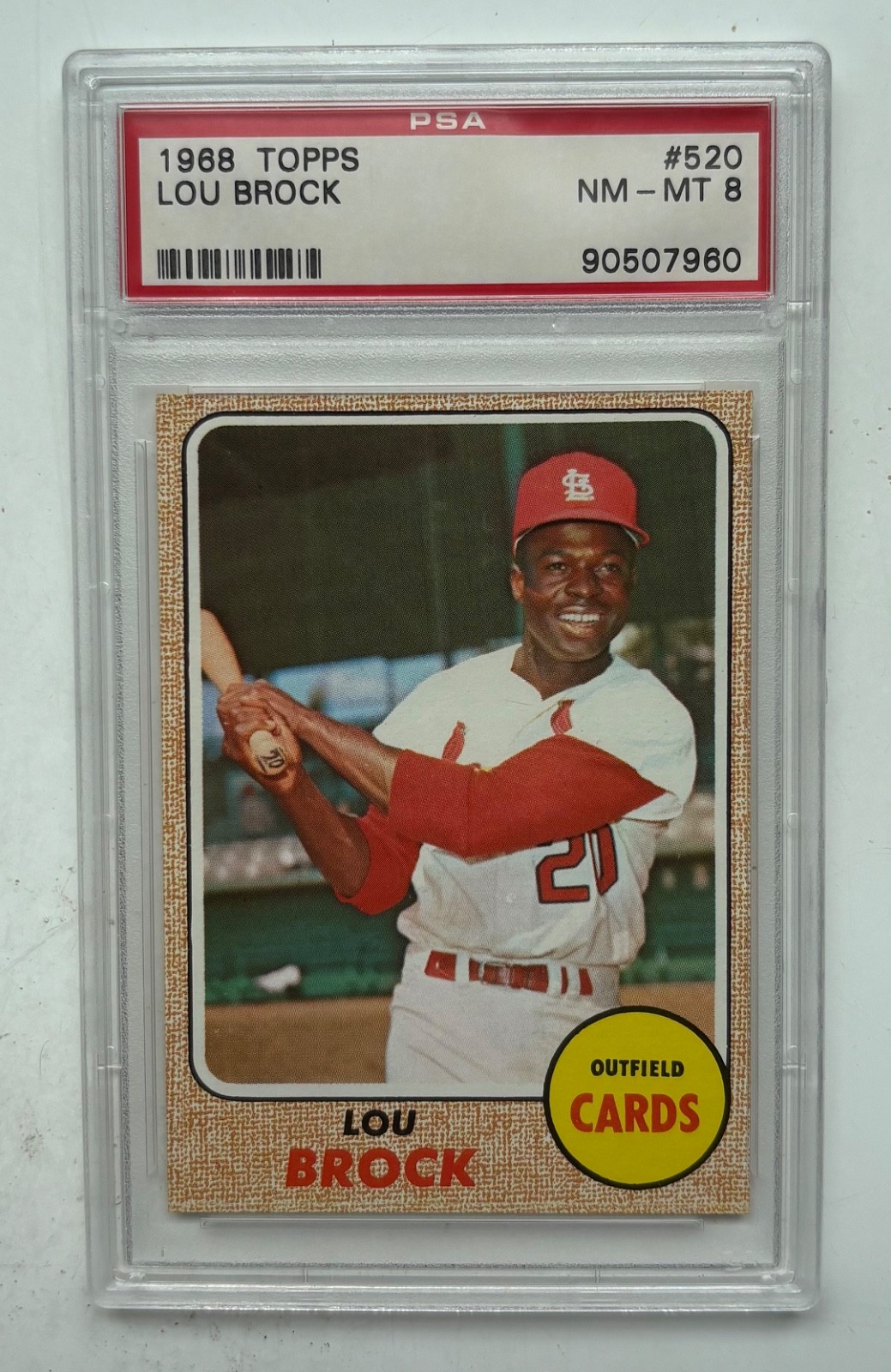 1968 Topps #520 Lou Brock Cardinals HOF NM-MT PSA 8