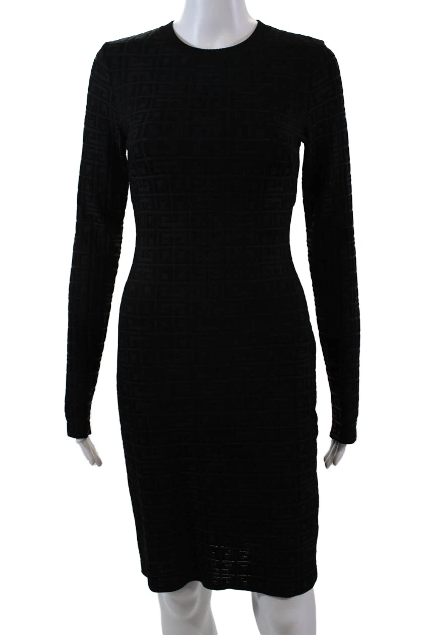 Abito donna Givenchy maglia elasticizzata girocollo manica lunga metà polpaccio nero taglia XS