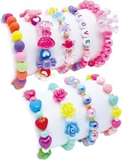 SIELEVIN 9 PCS Cute Kids Bracelets for Girls Pink LOVE Beaded Bracelets Little
