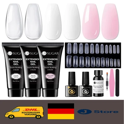 UR SUGAR Poly Nagel Gel Starter Set, Poly Nail Gel Transparent Rosa Weiß 3 Fa...