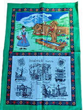 Italian Alps Souvenir Tea Towel Historic German, Austrian Farmhouse Woman Cotton