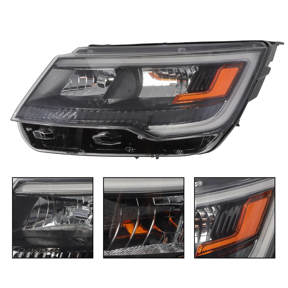Pair For Ford Explorer Sport 2016-2018 Front Headlight Halogen W/LED DRL Black - Image 3 of 4