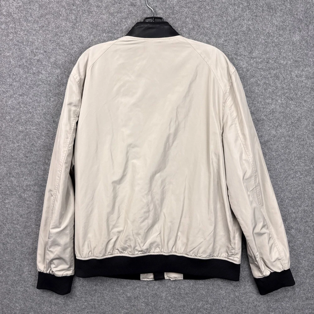 Guess Bomber Jacket XL Beige Black Polyester Faux Leather Trim Full Zip Street - product detail image 12