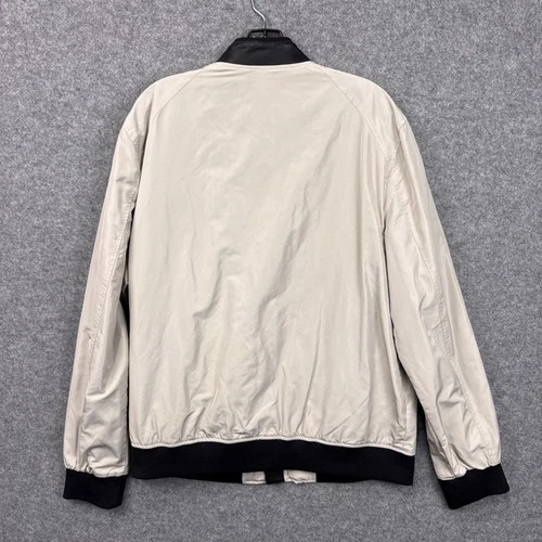 Guess Bomber Jacket XL Beige Black Polyester Faux Leather Trim Full Zip Street image 12