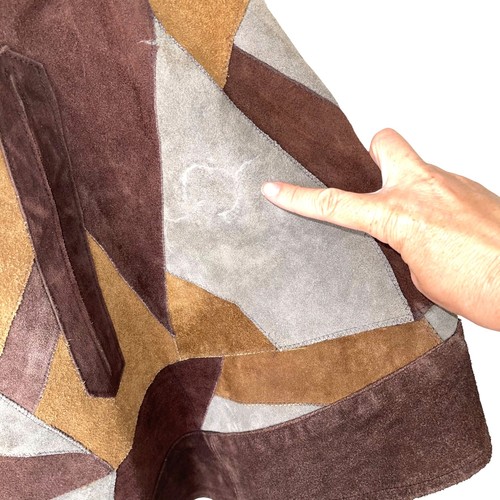 Vintage Poncho Womens One Size Pullover Suede Patchwork Handmade Slit Pockets - Picture 7 of 12
