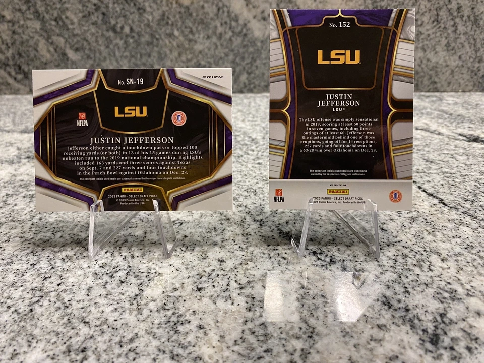 Justin Jefferson 2023 Select Draft Snapshots True Silver Prizm & Hyper LSU Tiger - Image 2 of 2