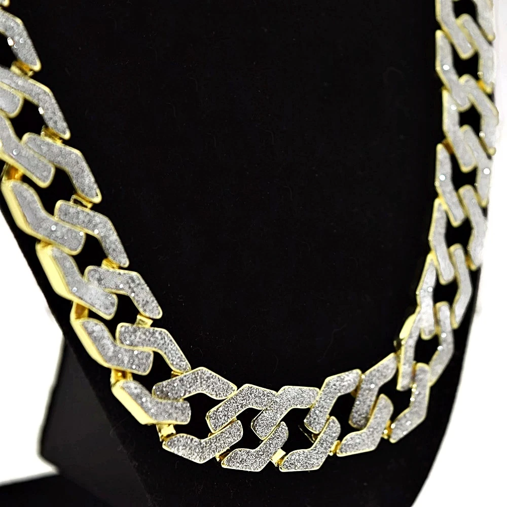 Mens Frosted Hip Hop Chain Squared Links Gold Plated 15MM x 30