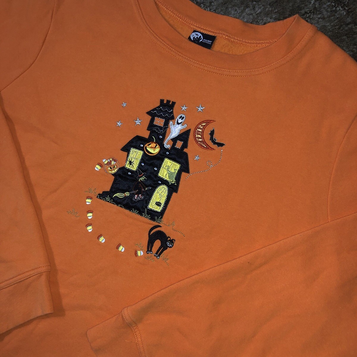 Vintage 90s Halloween Haunted House Sweater Sweatshirt Embroidered