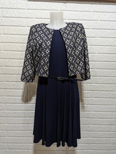 Jessica Howard Women's Navy Blue 2 Piece Set Jersey Knit Dress with Jacket 14P