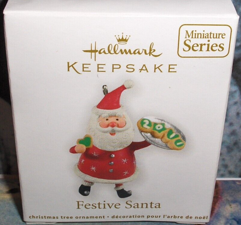 Festive Santa-2011`Miniature-Santa's Tummy's Full Of Cookies,Hallmark Ornament