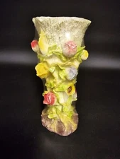 Vintage New Poly Resin Type Material Raised Relief Flowers 3D Vase Unopened 