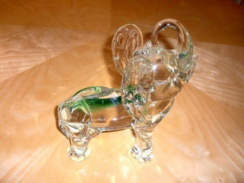 VTG~ELEPHANT~HAND BLOWN~ART GLASS~CLEAR w/GREEN SCULPTURE FIGURINE 9"Tall/5LB - Picture 2 of 9