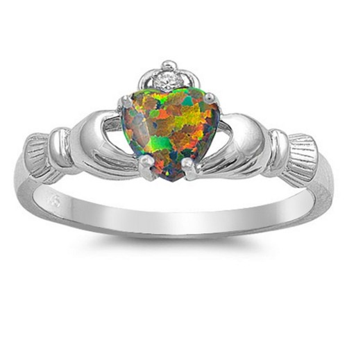 Irish Claddagh Promise Ring - .925 Sterling Silver With Clear Simulated Stone Heart