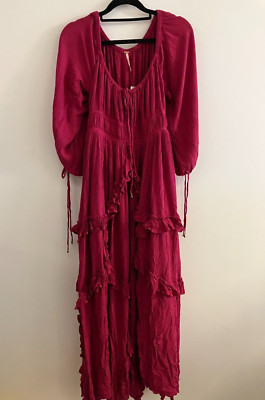 Free People In Your Dreams Babydoll Ruffle Maxi Dress Rose Pink, Small, RRP $128