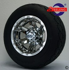 Golf Cart 10 Chrome Bulldog Wheels And Gecko 18 20550-10 Low Profile Tires