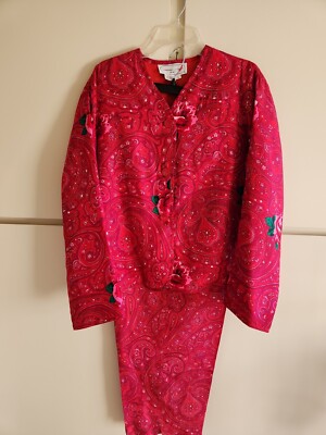 Adrienne Vittadini Sport, Silk Red Paisley/Rose, Piece Pant Suit, L,  EUC2