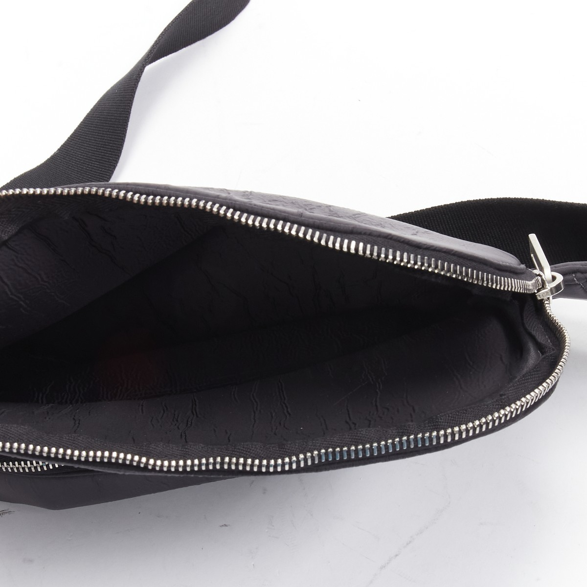 RICK OWENS black blistered neoprene silver zippers crossbody