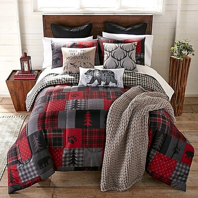 Donna Sharp Red Forest Comforter Set Lodge Rustic Bear Paw Print Buffalo Check