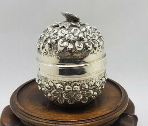 ANTIQUE SOLID SILVER BURMESE POT & LID 123 G. / F096 - Picture 3 of 8