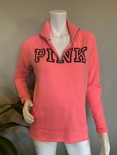 Victoria Secret PINK Women s XS TP 1/4 Zip Pullover Spell Out Sweater Hot Pink