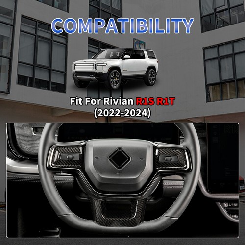 Gloss Carbon Fiber Steering Wheel Panel Cover Fit For Rivian R1S R1T 2022-2024 - Picture 6 of 7