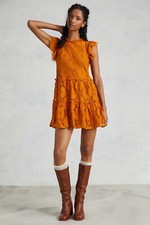 New Anthropologie Blue Tassel Tiered Lace Tunic Dress Size XS MSRP: $160 Gold