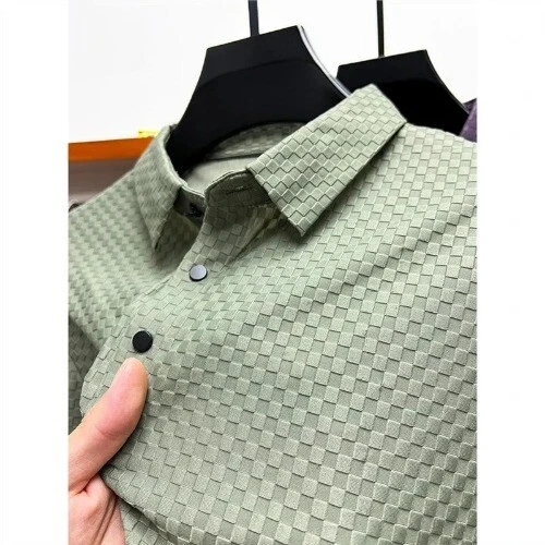Herren Luxus Waffel Kurzarm Poloshirt Revers Eis Seide Atmungsaktiv High End - Bild 25 von 29