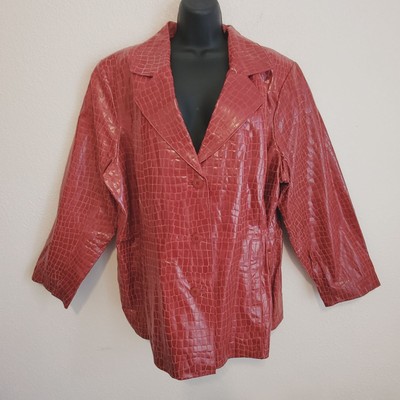 VTG Dialogue Red Embossed Crocodile Leather Blazer Jacket Womens Size 2X