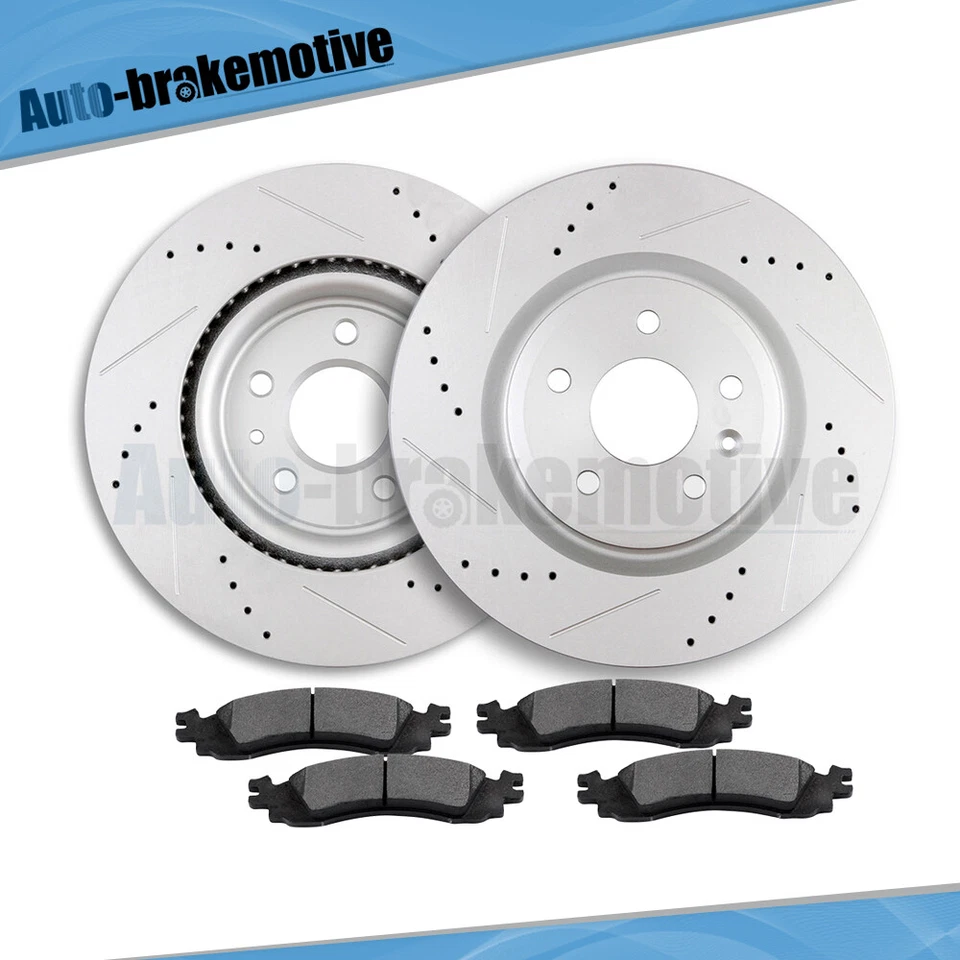 FRONT BRAKE ROTORS AND METALLIC PADS FOR 10-12 FORD TAURUS DRILLED,SLOTTED Foto 3 de 4