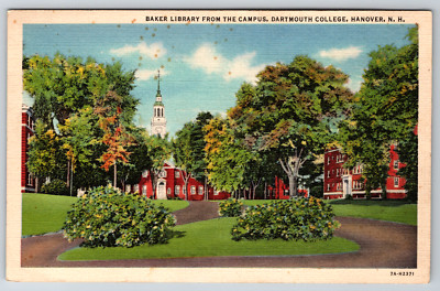 c1940s Baker Library Campus Dartmouth College Hanover NH Linen Vintage Postcard