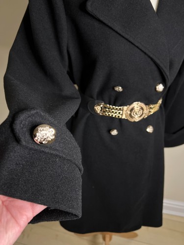Spring Black new coat with gold buttons size L 12 fleece material - Picture 10 of 13