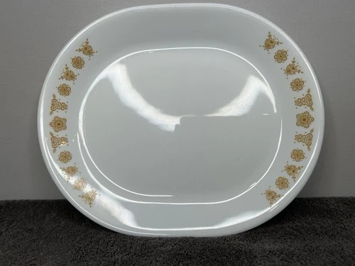 Vintage 12" Corelle Pyrex Gold Butterfly Oval Serving Platter