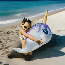 New 35 Inch Pool Float HUGE Bobbin Buddies Narwhal-I-Cone Inflatable Beach Vaca