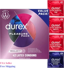 Pleasure Pack Assorted Latex Condoms 42 Count Lubricated Regular Fit