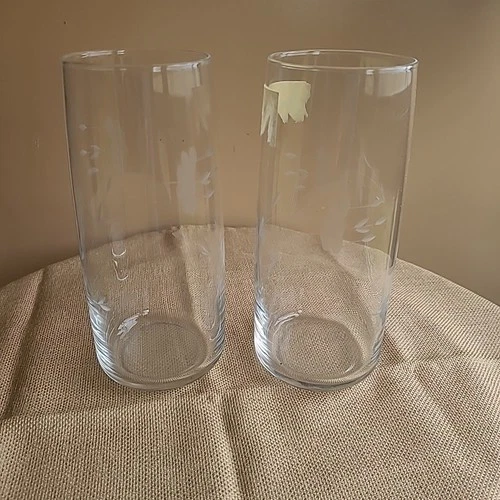 VTG 2 Princess House Heritage 22oz Iced Tea Coolers Floral Etched #462