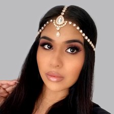 Forehead Rhinestones Head Chain, Gold Crystal Layered Hair Chain Jewelry, Boh...