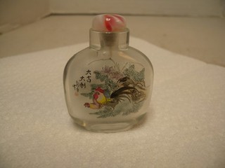 Vintage Inside Painted Chinese Glass Snuff Bottle Reverse Painting w/Rooster