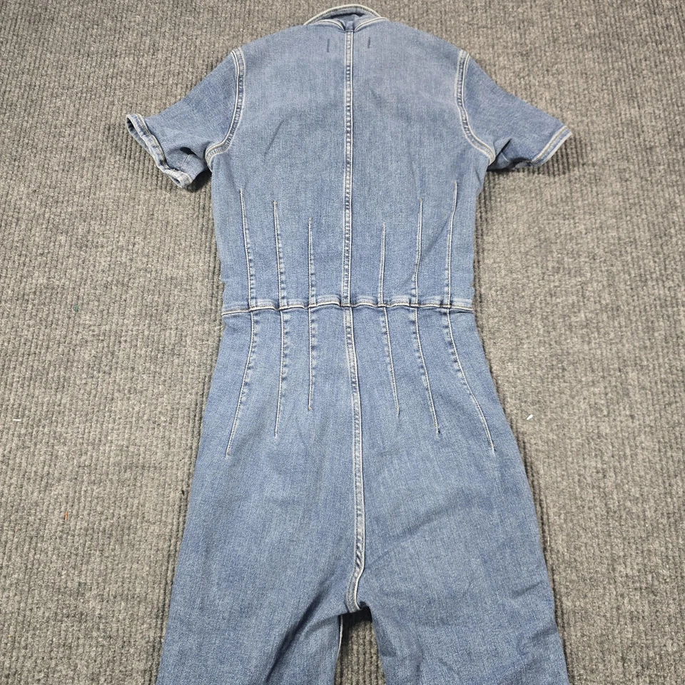Free People We The Free Jumpsuit 女式小号蓝色牛仔奇思妙想翡翠喇叭腿 — 第 2/4 张图片