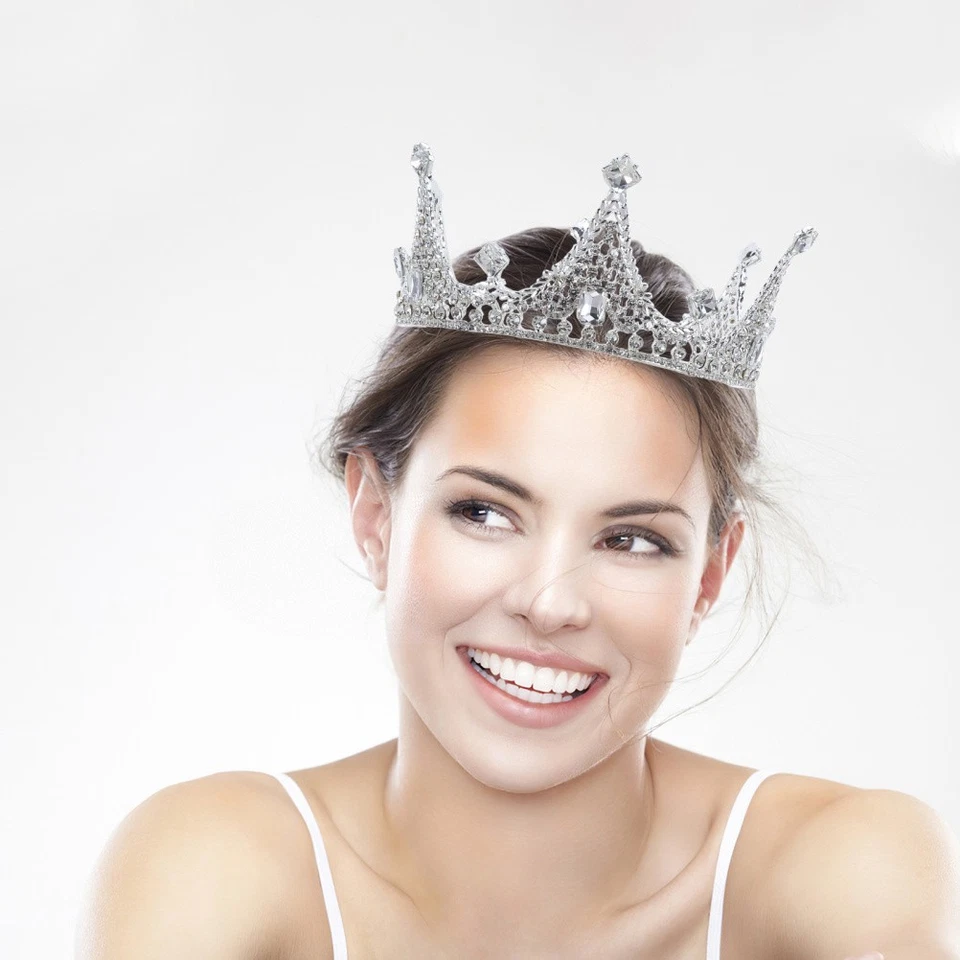 Copricapo reale con strass - Corona da ballo in argento per la festa nuziale, - Immagine 2 di 4