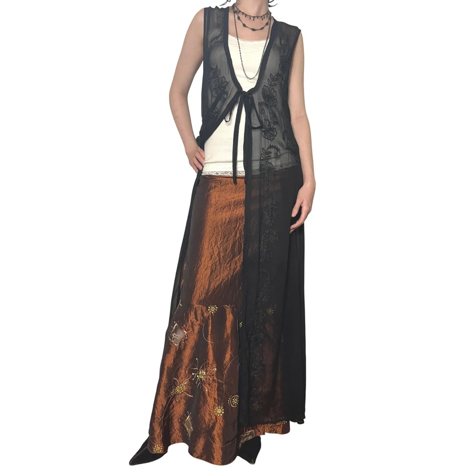 Maxi Falda De Colección Y2K Sirena Satinada Talla M Hada Bordado Encaje Boho Patchwork EE. UU. Foto 4 de 4