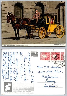 Dublin City Horse Drawn Brougham Carriage Postcard 1963 John Hinde Ireland
