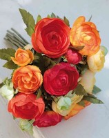 Artplants Kunst Ranunkelstrauß Tonie, Gelb-Orange, 20Cm, Ø20Cm