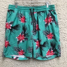 Hurley Shorts Extra Large Adult Green Hibiscus Volley Swim Trunks Floral Mens XL
