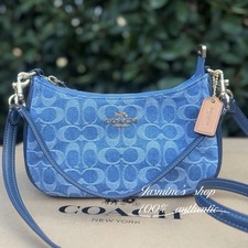 NWT Coach Teri Shoulder Bag In Signature Denim Gold/Indigo CDQ56