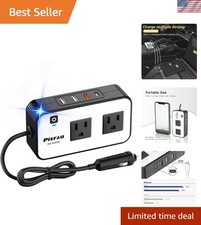 200W Car Power Inverter, DC 12V to 110V AC Car Plug Adapter Outlet with 20W ...
