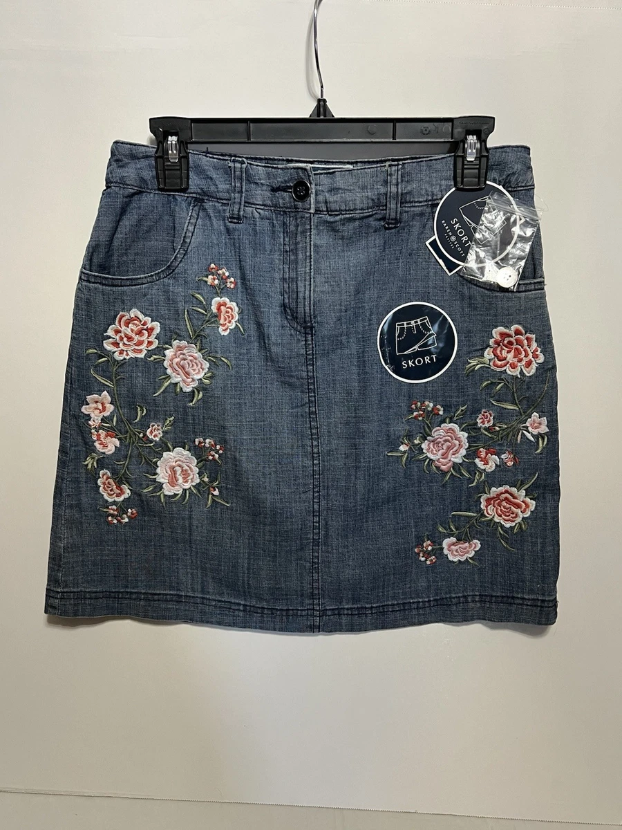 Jupe-short Karen Scott Pour Femme, Taille 14 (42), Bleu Floral Avec Poches
