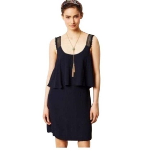 Anthropologie Maeve Blue Navy Ruffle Sleeveless Short Lined Dress Women's Size 2 - Picture 2 of 11