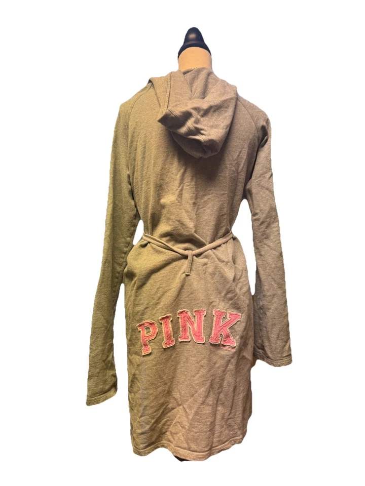 Victoria’s Secret ROSA Gris Bata con Capucha M/L Cinturón Logo en la Espalda Vestido de Salón Y2K Foto 3 de 4